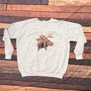Vintage 1980s Moose Animal Print Wildlife 80s Crewneck Pullover Sweatshirt